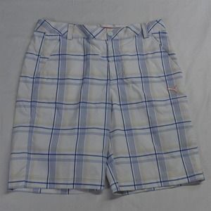 PUMA 32 x 10" White Blue Plaid Stretch‎ Tech Golf Chino Shorts